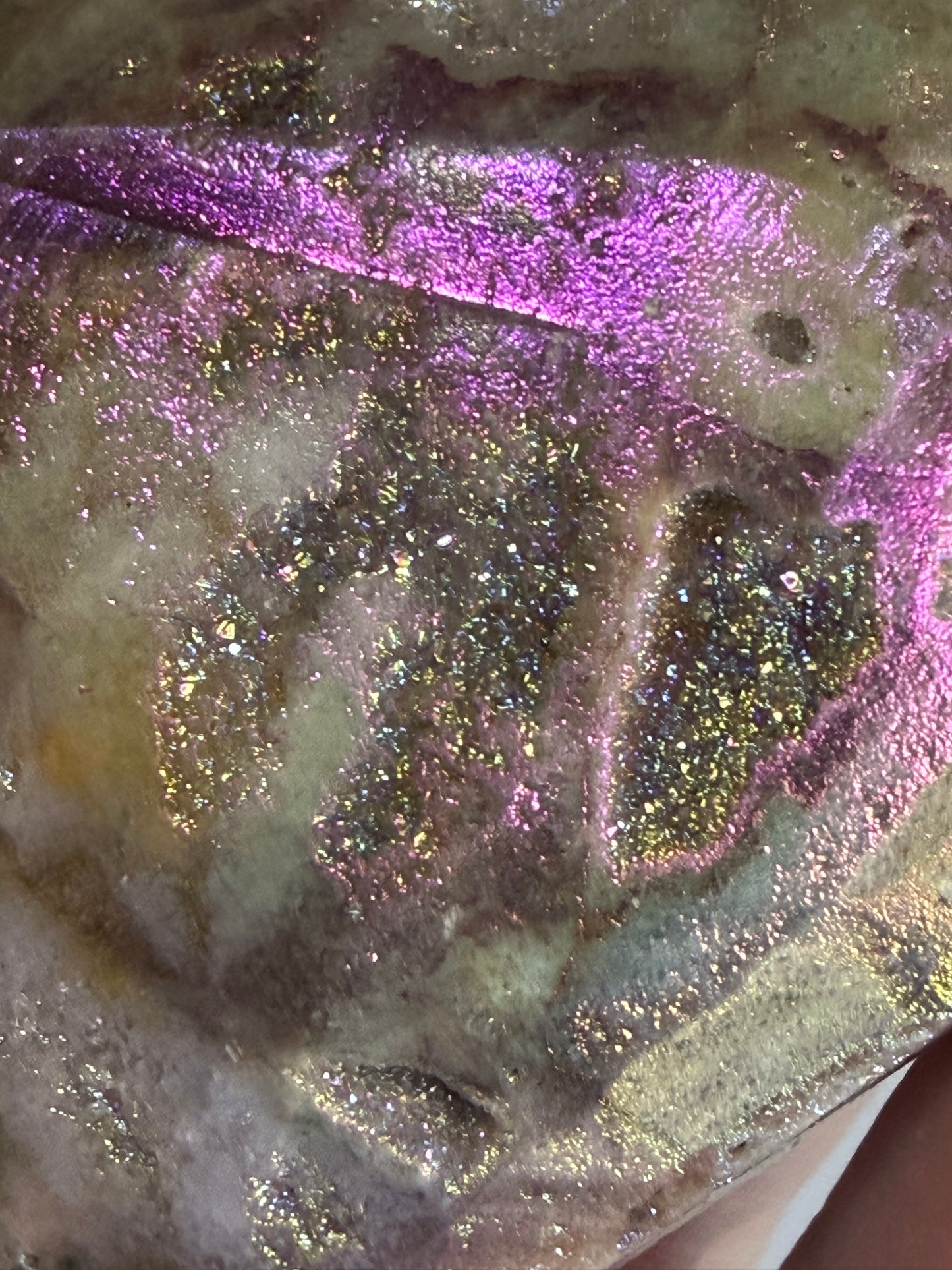 Aura Coated Sphalerite Druzy Heart with Natural Cave - 6cm