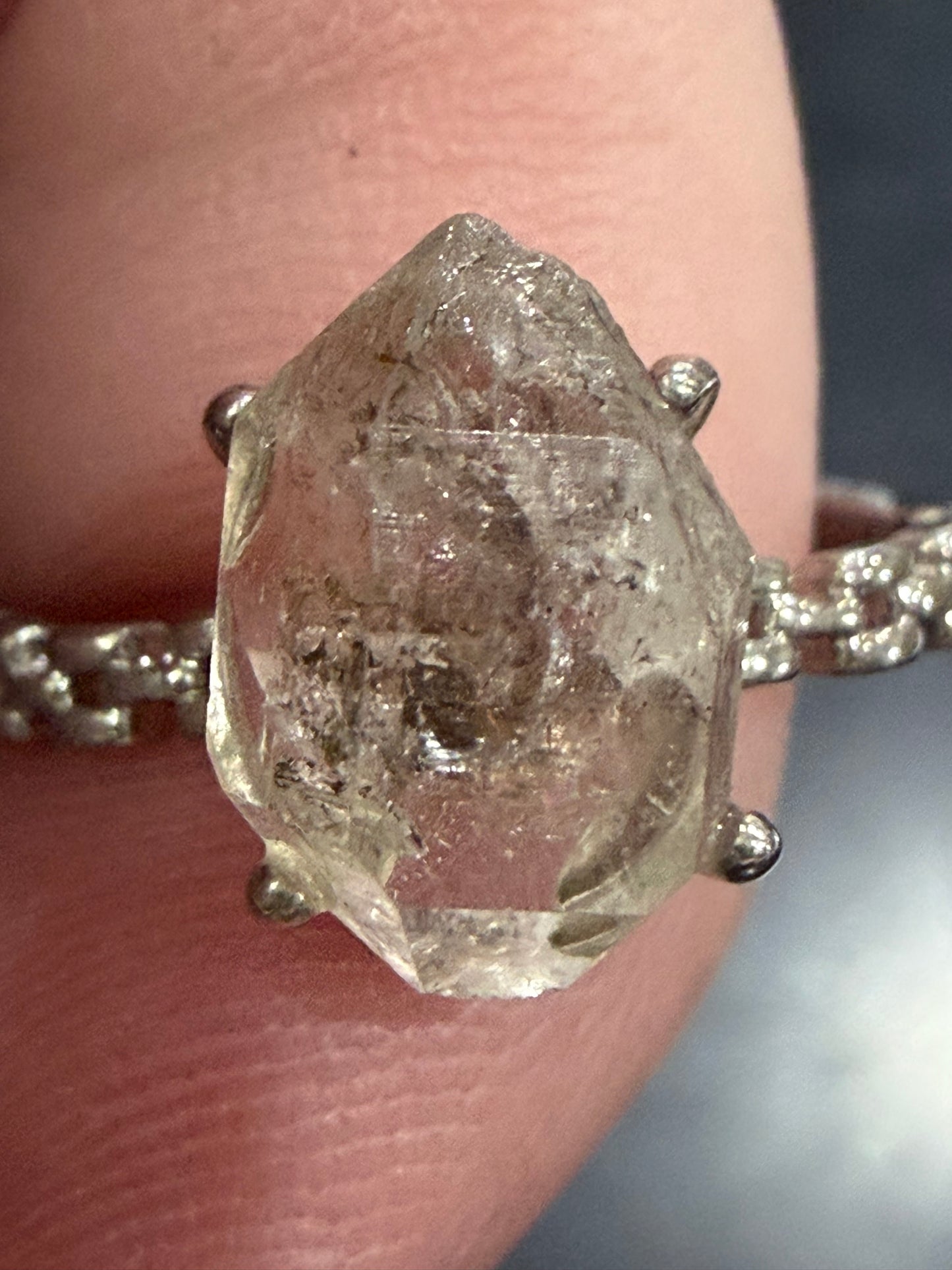 Natural Herkimer Diamond Quartz Ring | Double-Terminated Crystal D