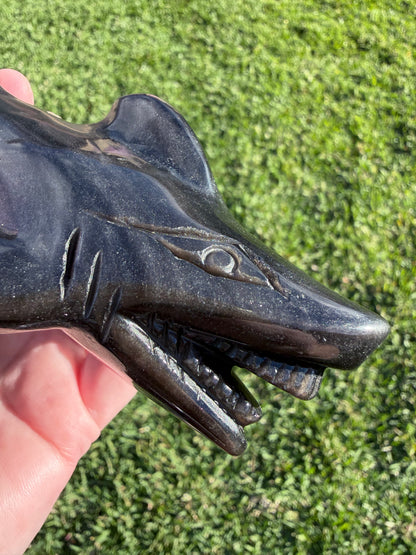 Silver Sheen Obsidian Shark Carving 323g | 17cm