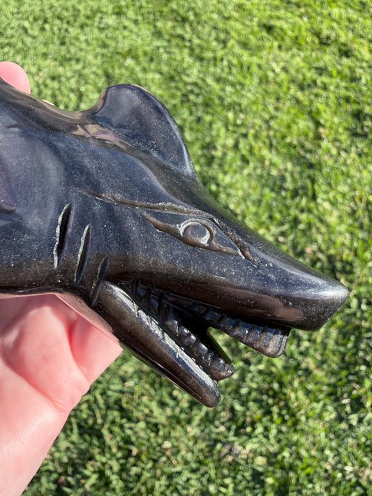 Silver Sheen Obsidian Shark Carving 323g | 17cm