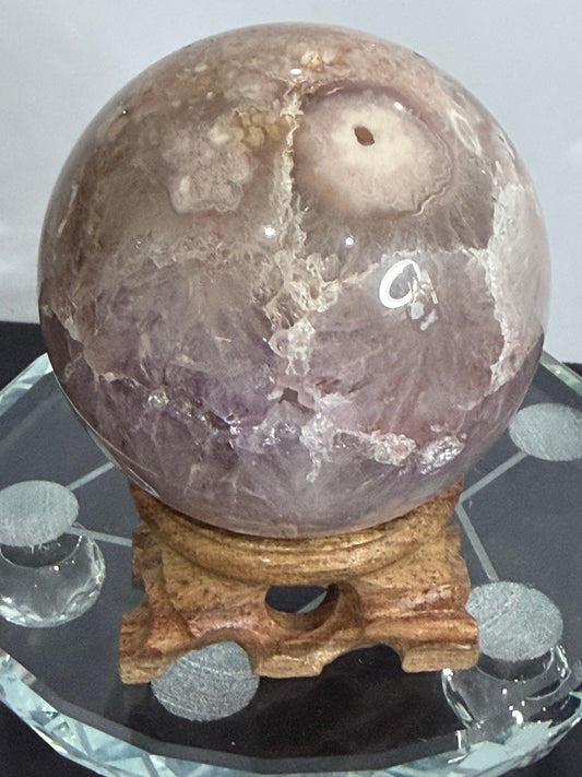 Premium Flower Agate Sphere with Druzy & Crystal Garden – 7 cm | 445g