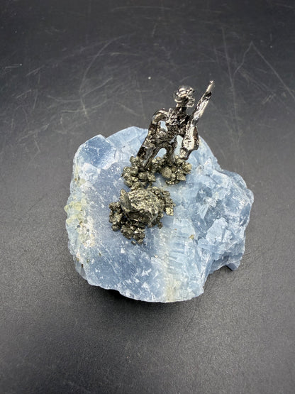 Celestite & Pyrite Miner Specimen – Mini Display