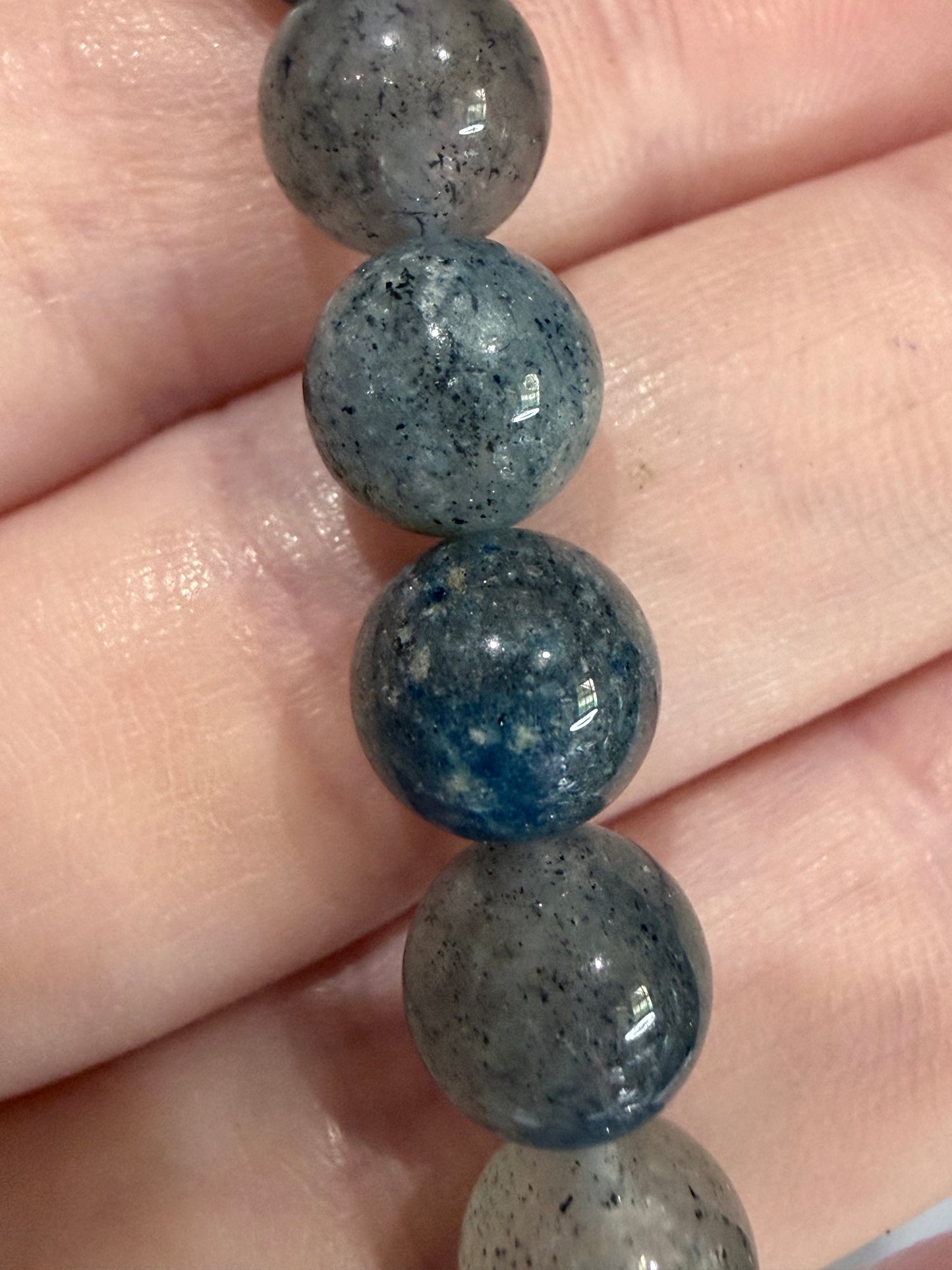 8mm Blue Spot Jasper Bracelet – | Grey & Blue Speckled Stone Bracelet