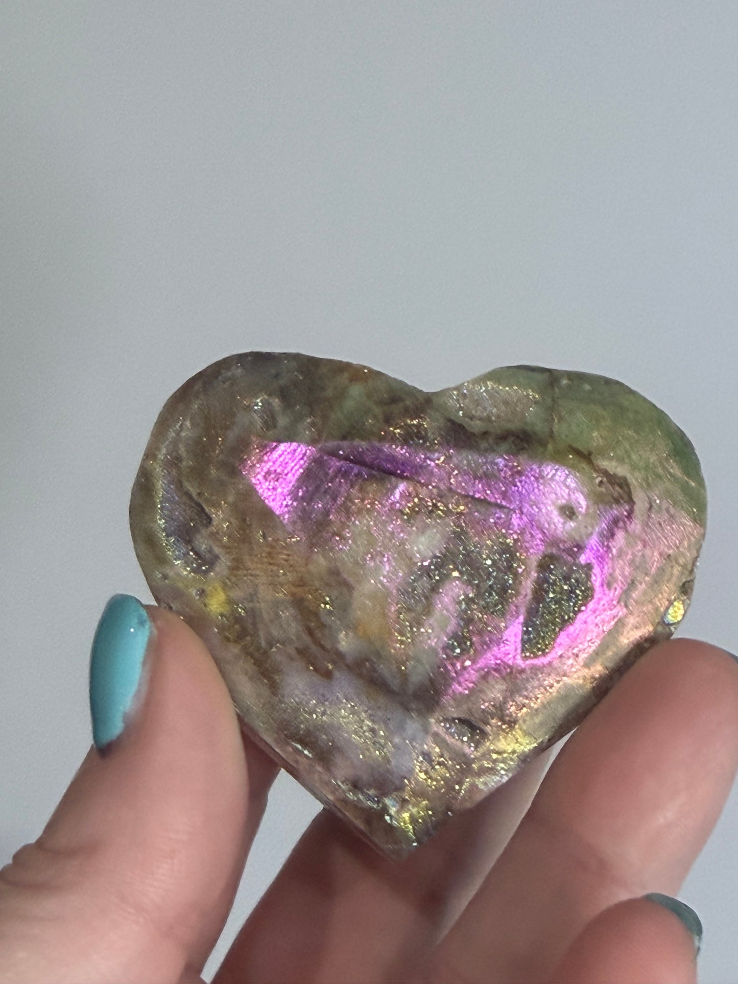 Aura Coated Sphalerite Druzy Heart with Natural Cave - 6cm