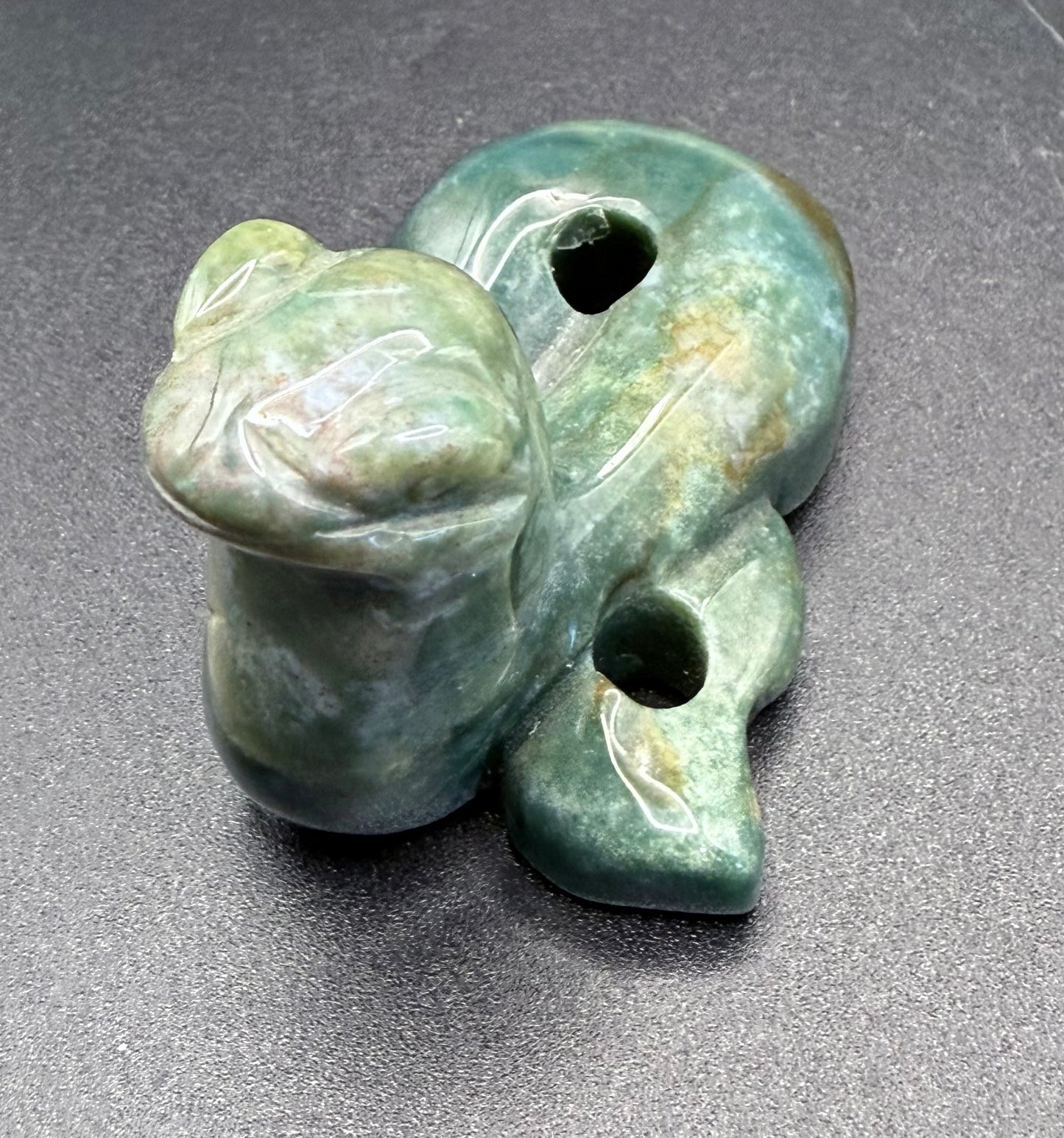 Moss Agate Snake Carving