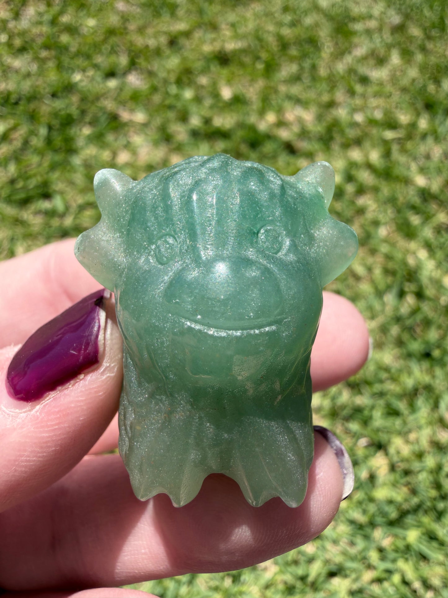 Green Aventurine Highland Cow Carving