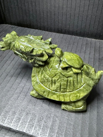 Serpentine Jade (New Jade) Turtle Dragon Carving (12 x 6.5cm | 400g)