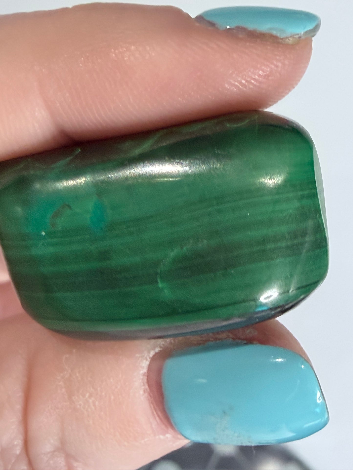 Malachite Tumble Stone – Silken Banded Pattern F -