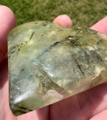Prehnite with Black Tourmaline Heart