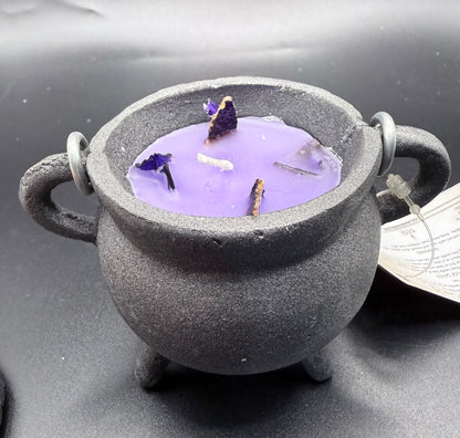Smudge Candle - Cast Iron Cauldron Lavender 10cm - Crystal wonderland By Lisa