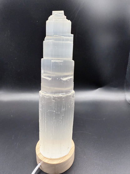 Selenite 20cm Tower with USB Light Base