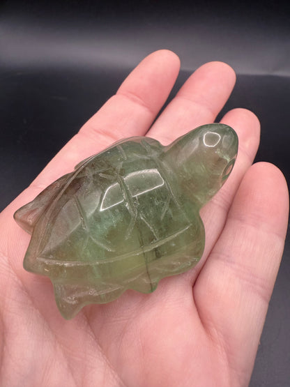 Fluorite Turtle Carving with Dendritic Inclusions