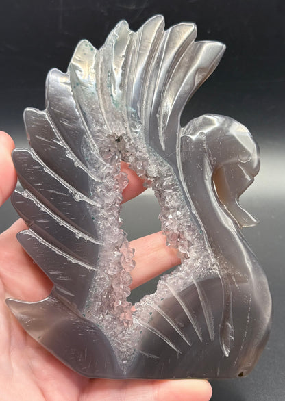 Agate Druzy Swan Carving
