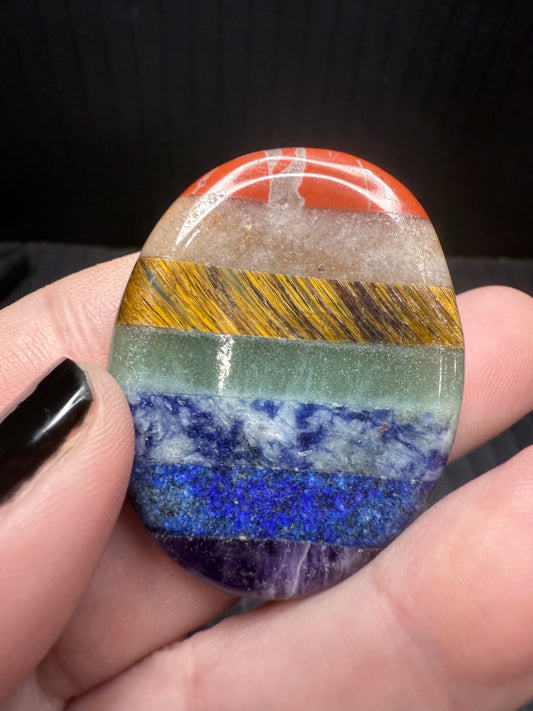 7 Chakra Palm Stone (Bonded) – Oval Worry Stone - Crystal wonderland By Lisa
