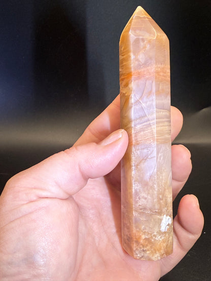 Peach Moonstone Tower with Blue Flash - Crystal wonderland By Lisa