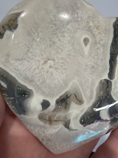 Moss Agate Druzy Heart with Stand 9.2cm -