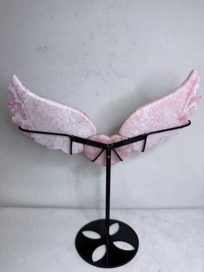 Pink Opal Angel Wings with Heart on Stand – 25cm