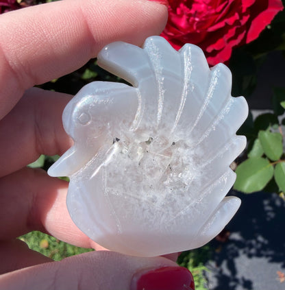 White Druzy Agate Swan – Self Standing | 5.5 cm