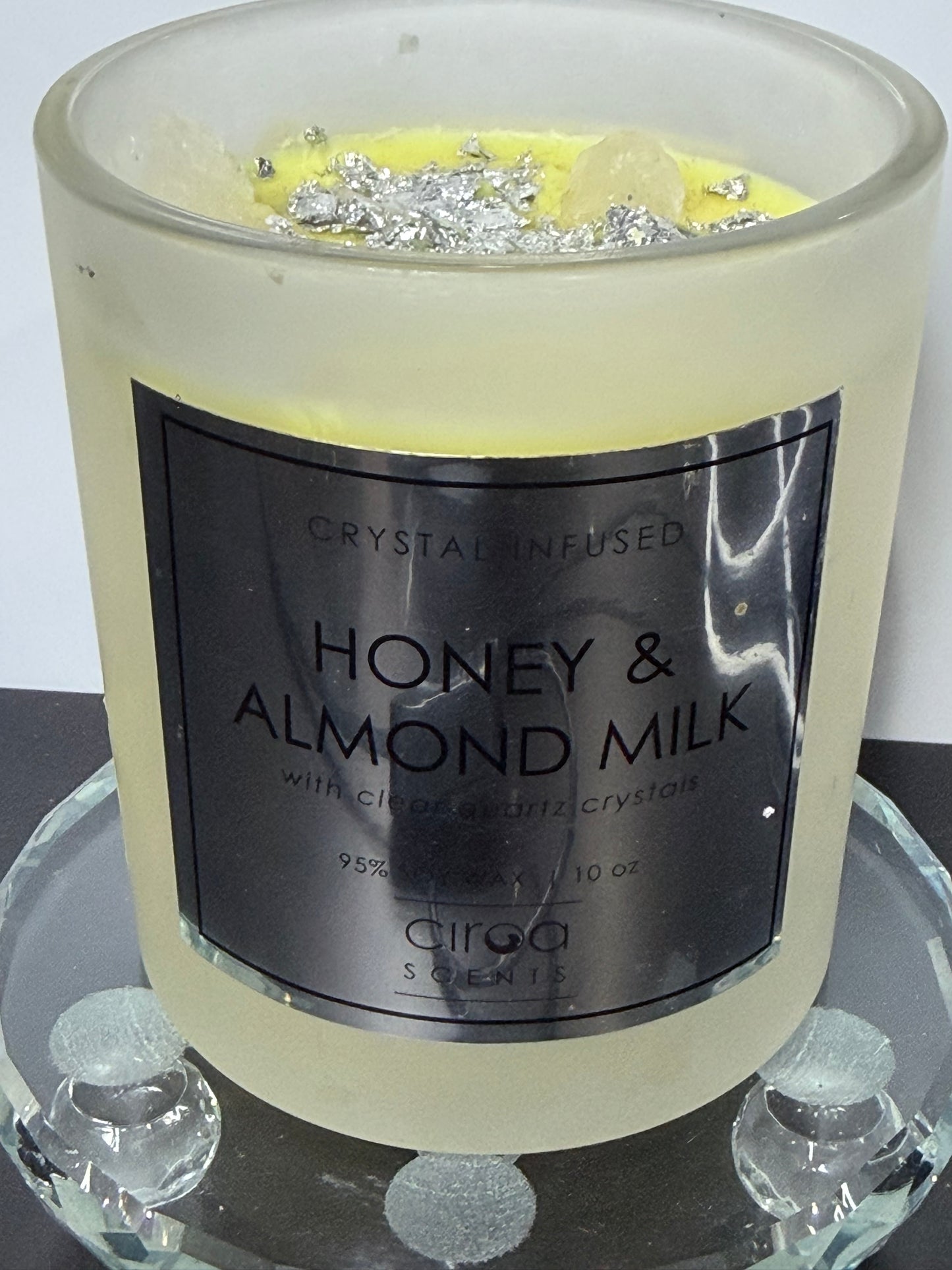 Crystal Infused Honey & Almond Milk Soy Candle with Clear Quartz Crystals | 283g