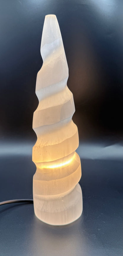 Selenite Spiral Tower Lamp