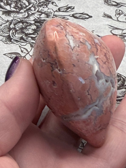 Pink Petal Agate (Cotton Agate) Heart – 6.5cm (132g)