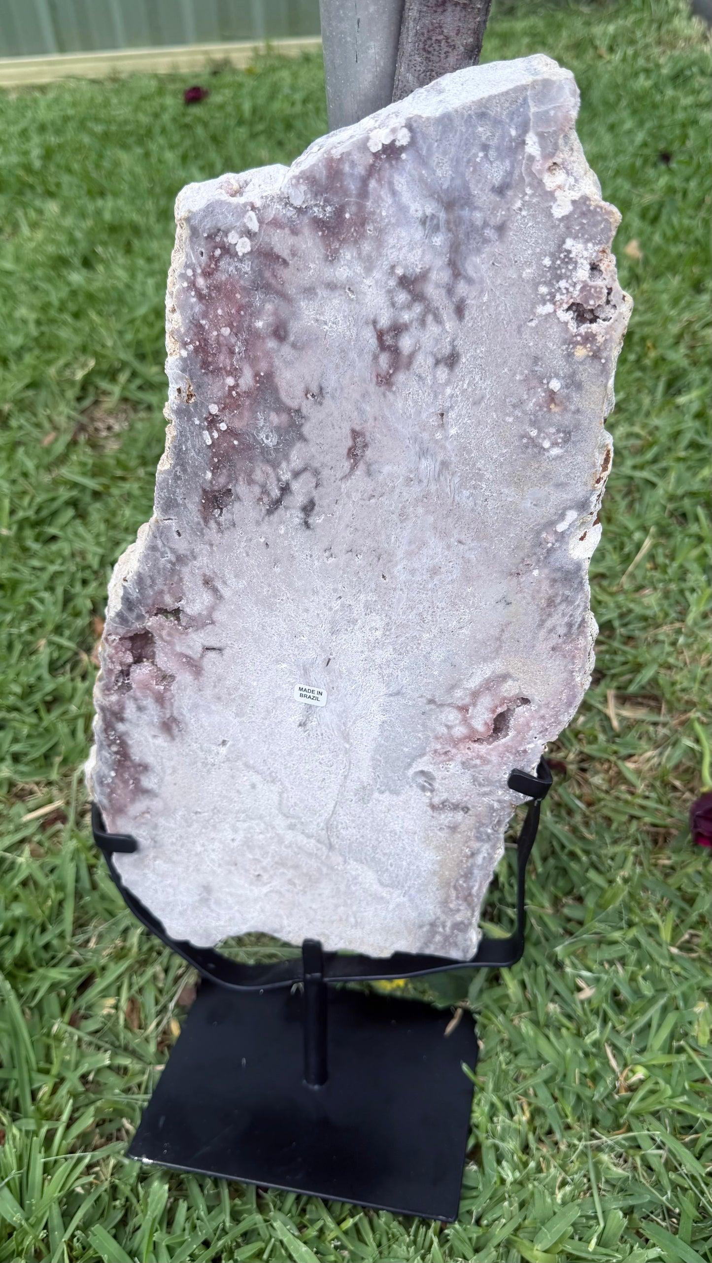 Large Botryoidal Pink Amethyst Druzy Slab on Stand – 3.2kg | 45cm Brazilian Statement Piece