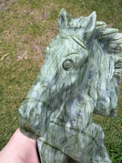 Serpentine Jade (New Jade) Horse Head Carving