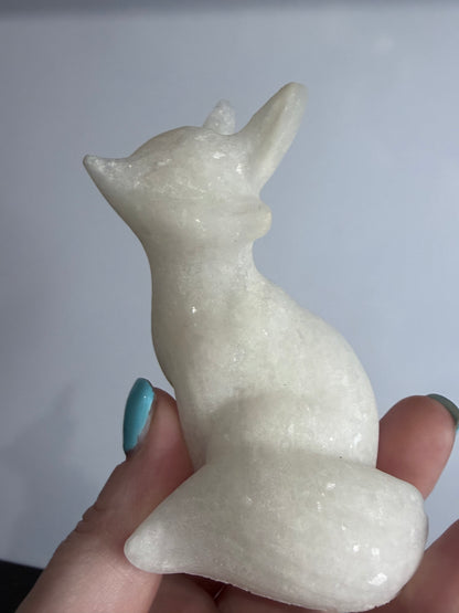 White Calcite Fox Carving – 9 cm
