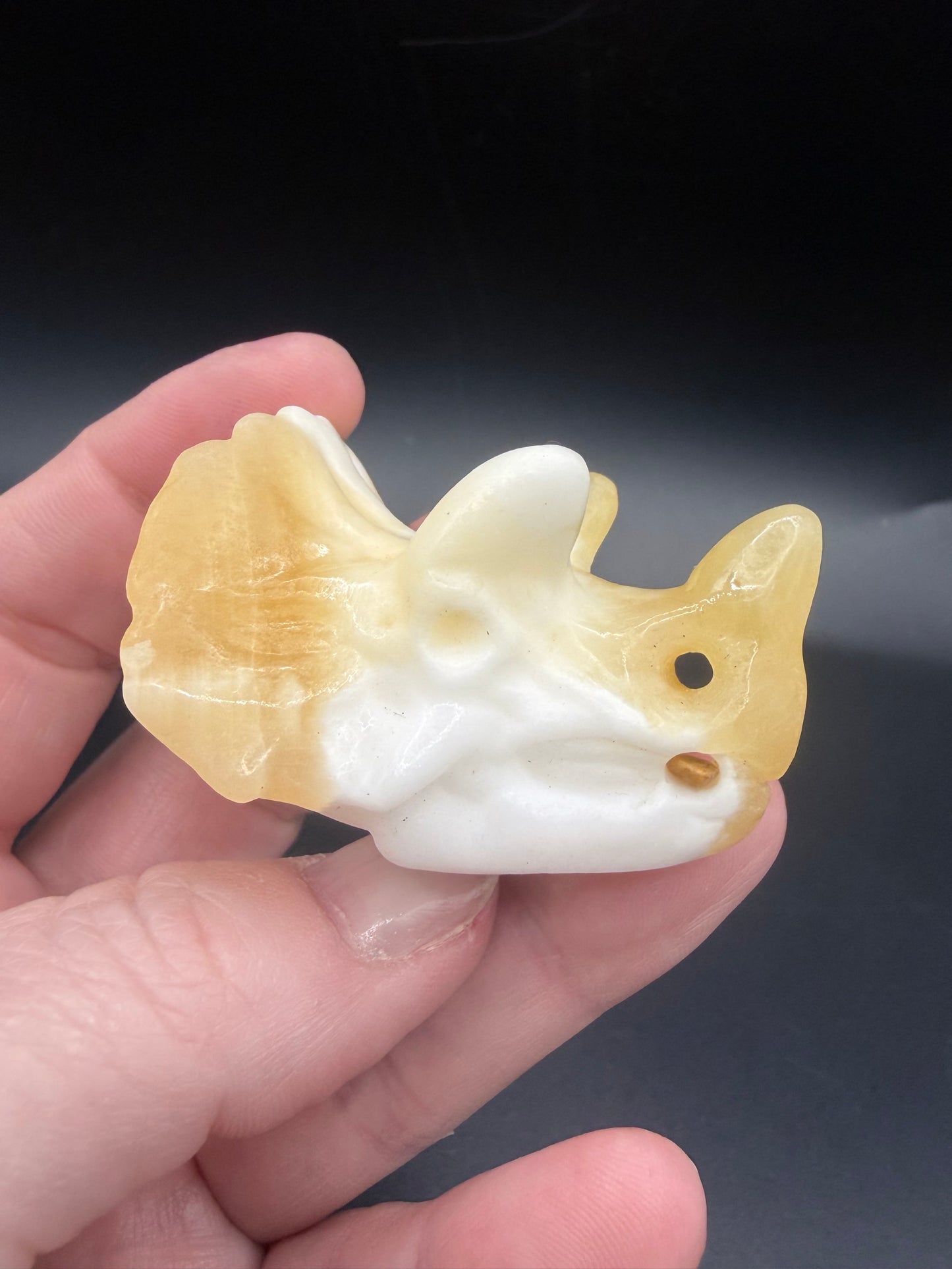 Orange Calcite Triceratops – Crystal Carving (5cm)