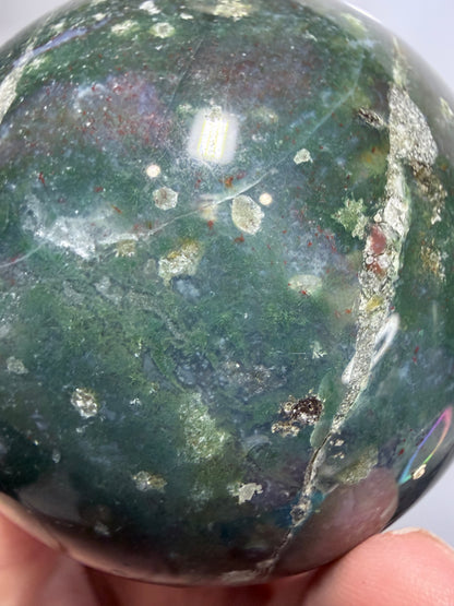 Moss Agate Sphere – 440g | 6.8cm