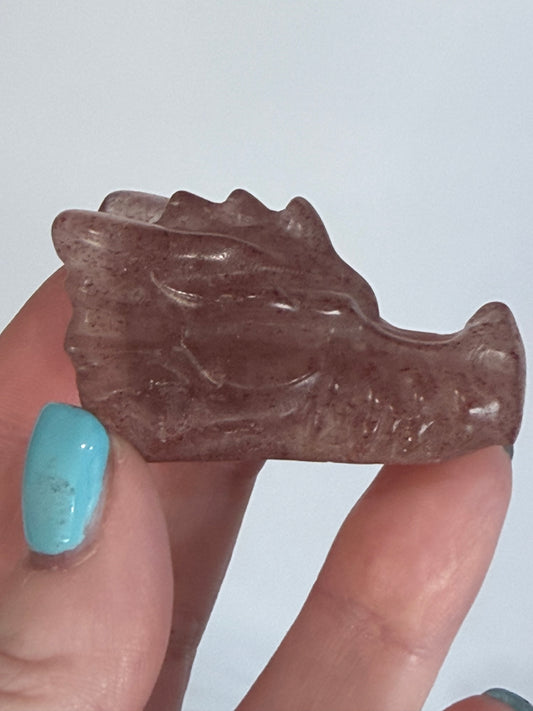 Strawberry Quartz Dragon Head Carving B - 5cm