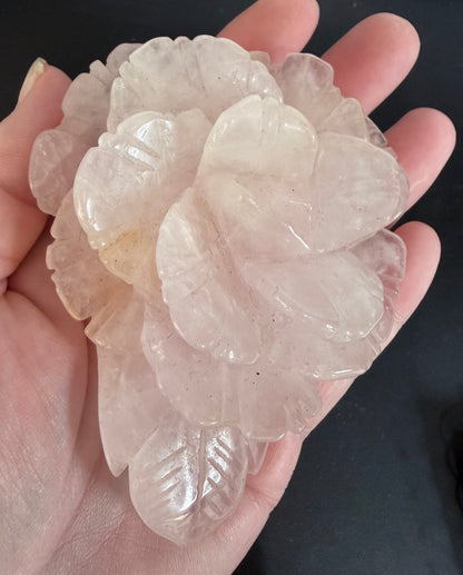 Rose Quartz Rose Carving with Light Base – 10 × 8 cm | 242g