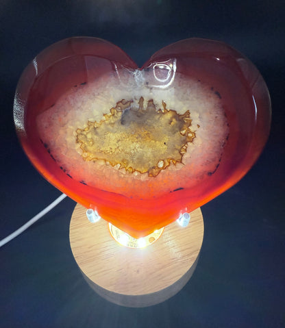 Carnelian Agate Druzy Heart on Stand (10.3 × 11.5 cm)