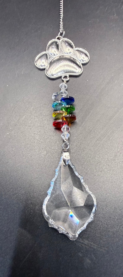 Rainbow Paw Print Crystal Suncatcher