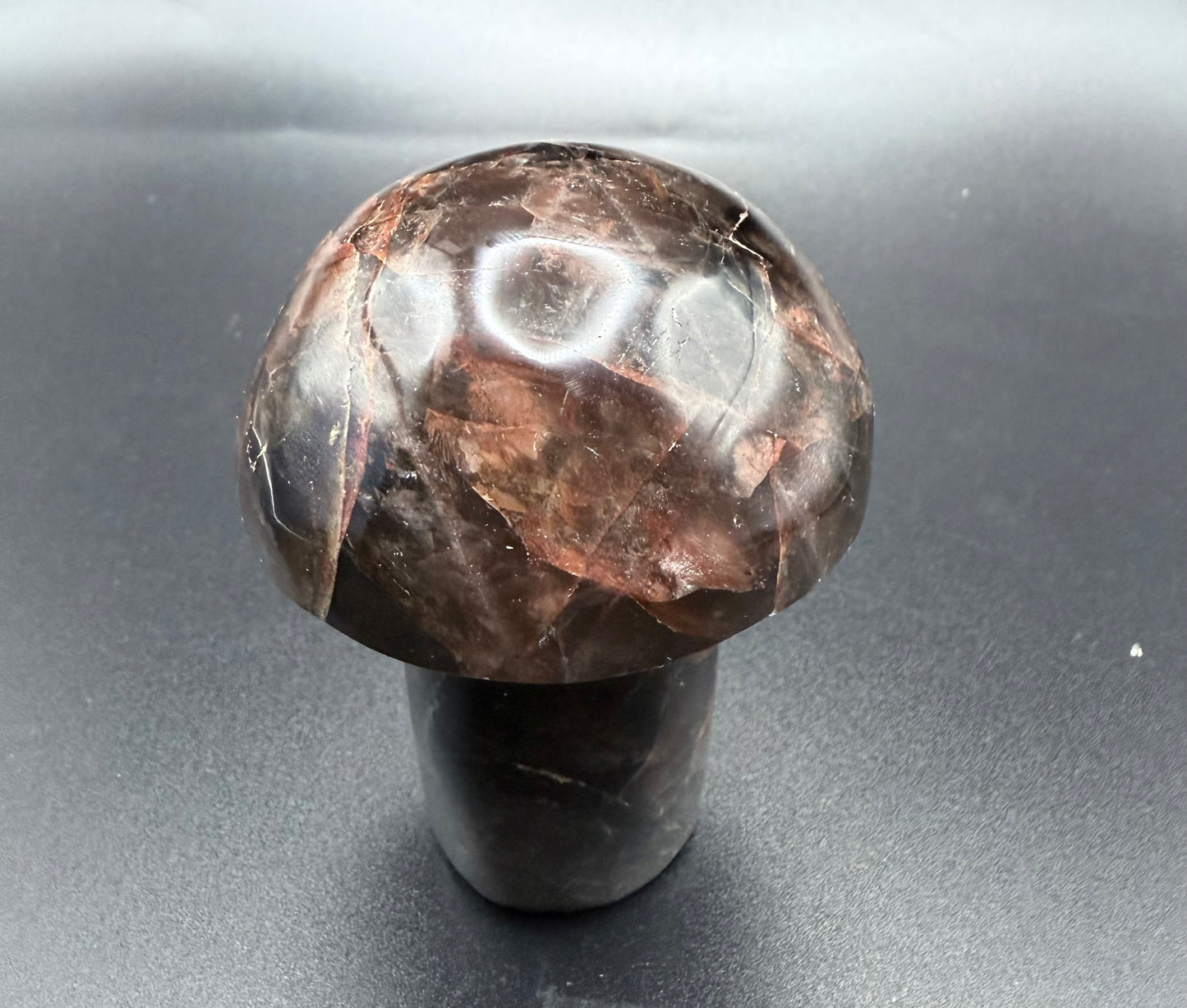 Red Fire Quartz in Smoky Quartz Mushroom