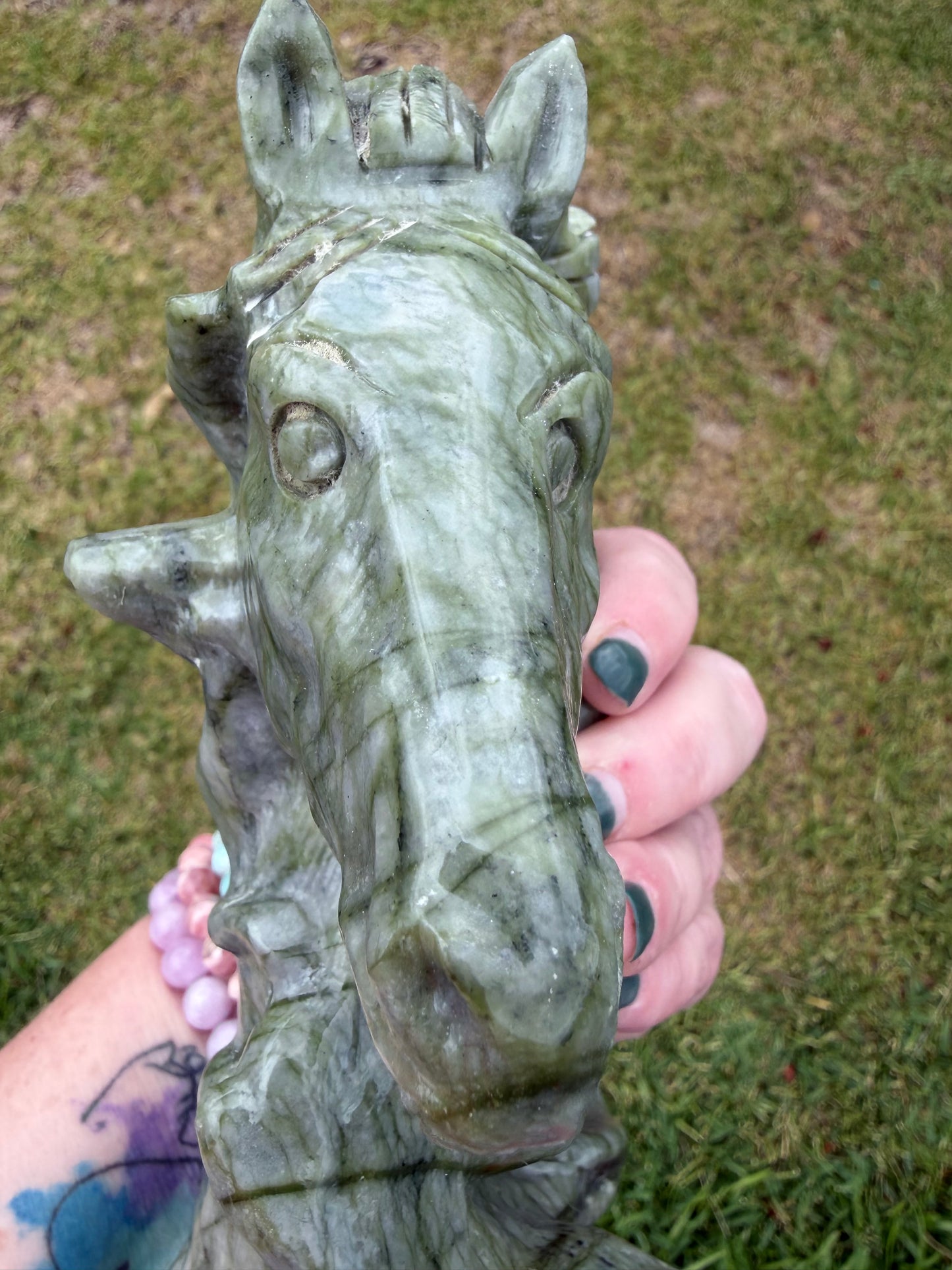 Serpentine Jade (New Jade) Horse Head Carving