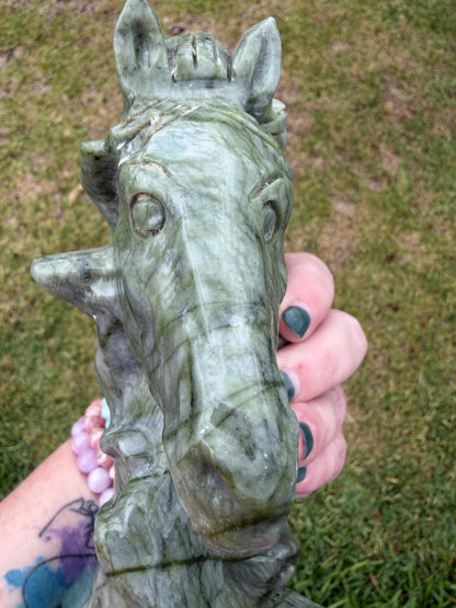 Serpentine Jade (New Jade) Horse Head Carving