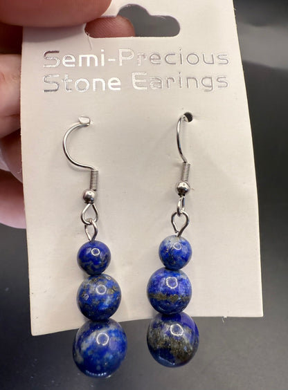 Lapis Lazuli Triple Bead Earrings