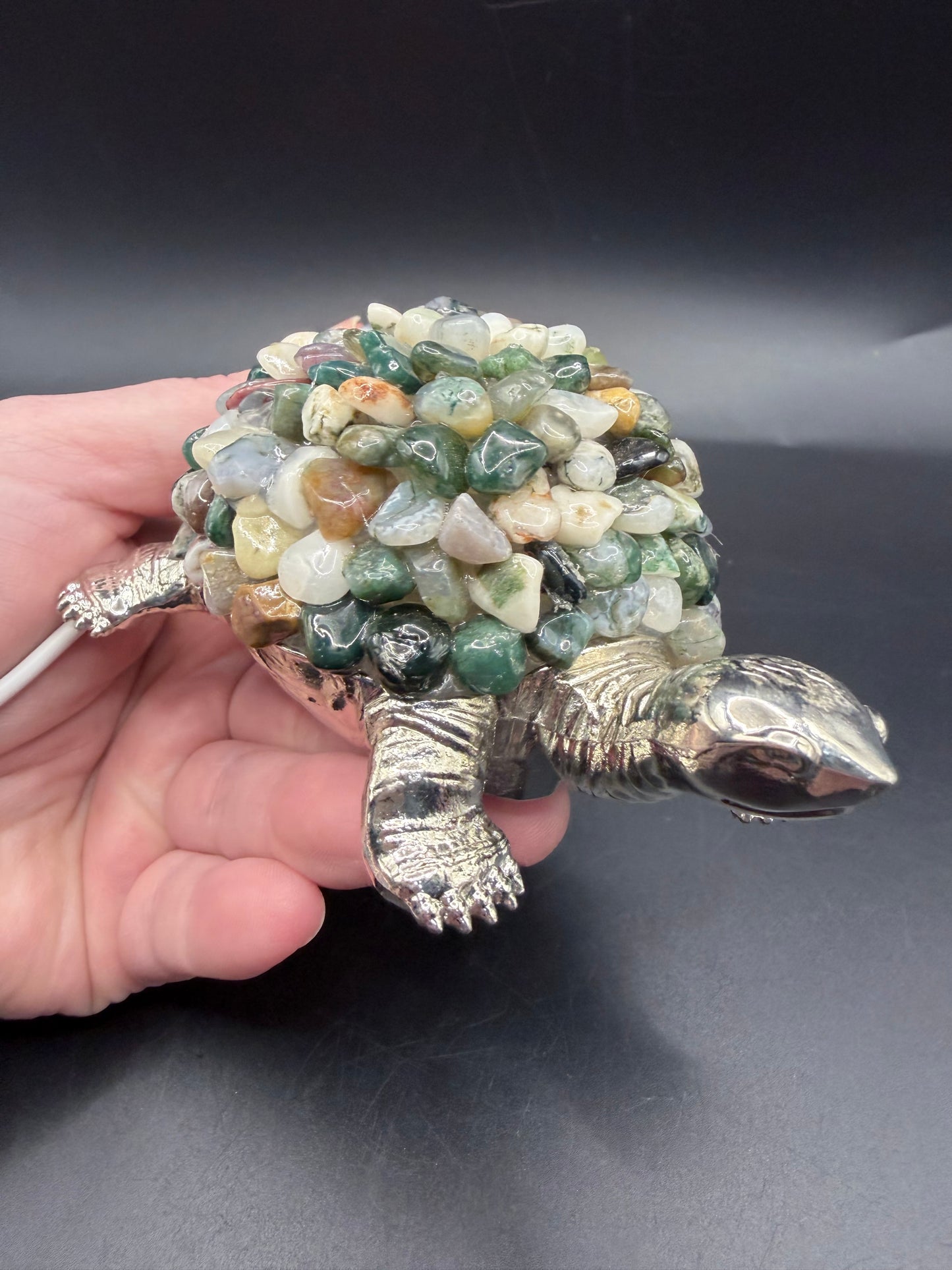 Moss Agate Crystal Turtle Lamp