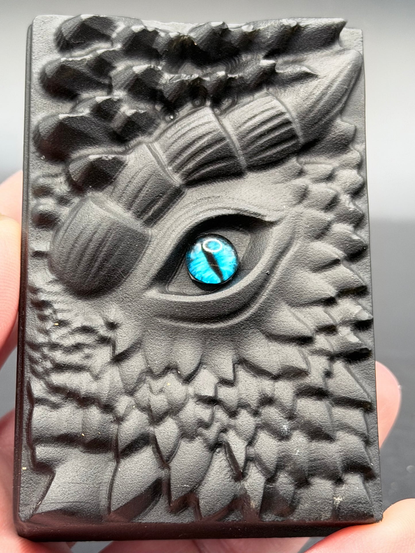 Black Obsidian Carved Dragon Book Blue Eye