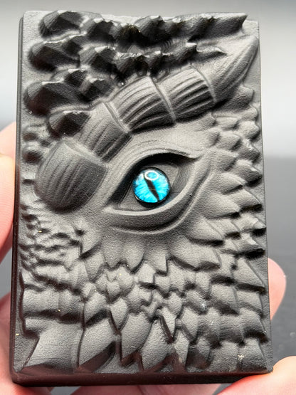 Black Obsidian Carved Dragon Book Blue Eye