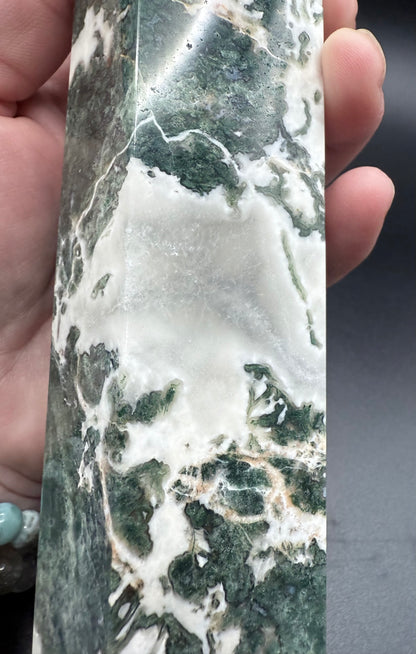 Extra Large Moss Agate Tower with Druzy 35cm 1.4kg