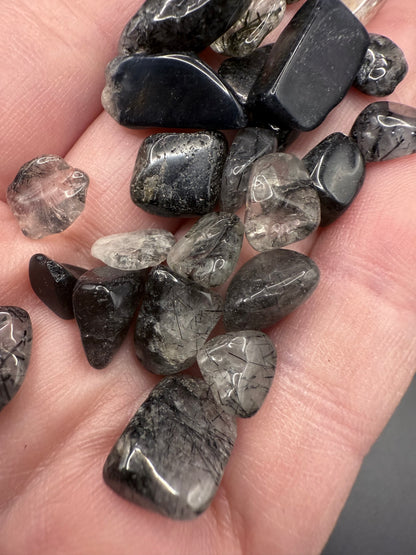 Black Rutile Quartz Chips 50gm