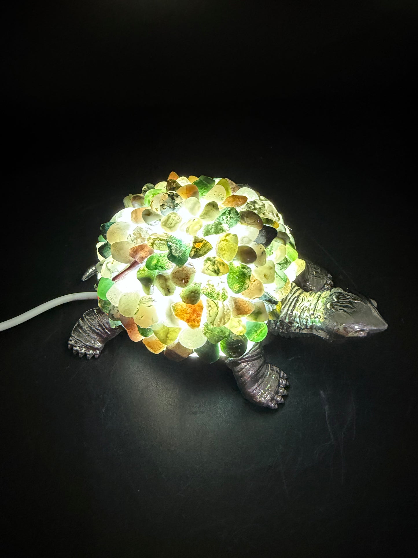 Moss Agate Crystal Turtle Lamp