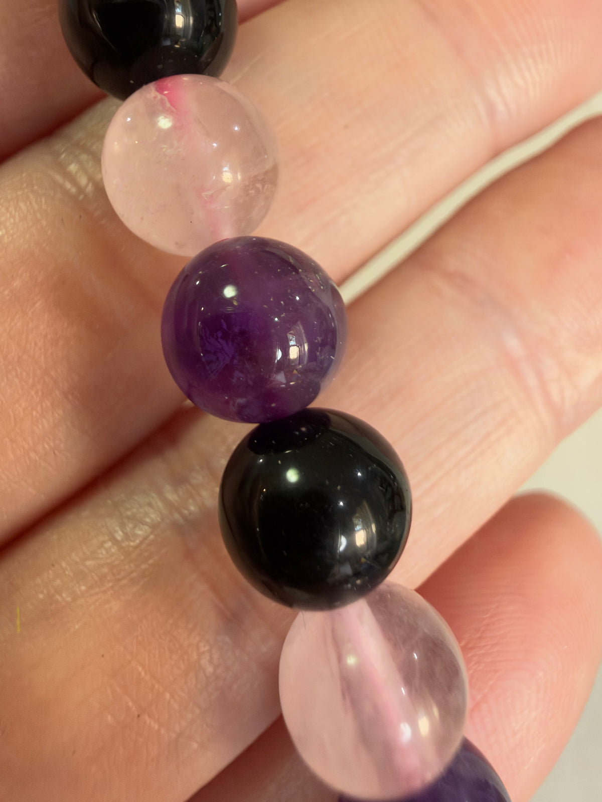 8mm Amethyst, Rose Quartz & Black Obsidian Bracelet