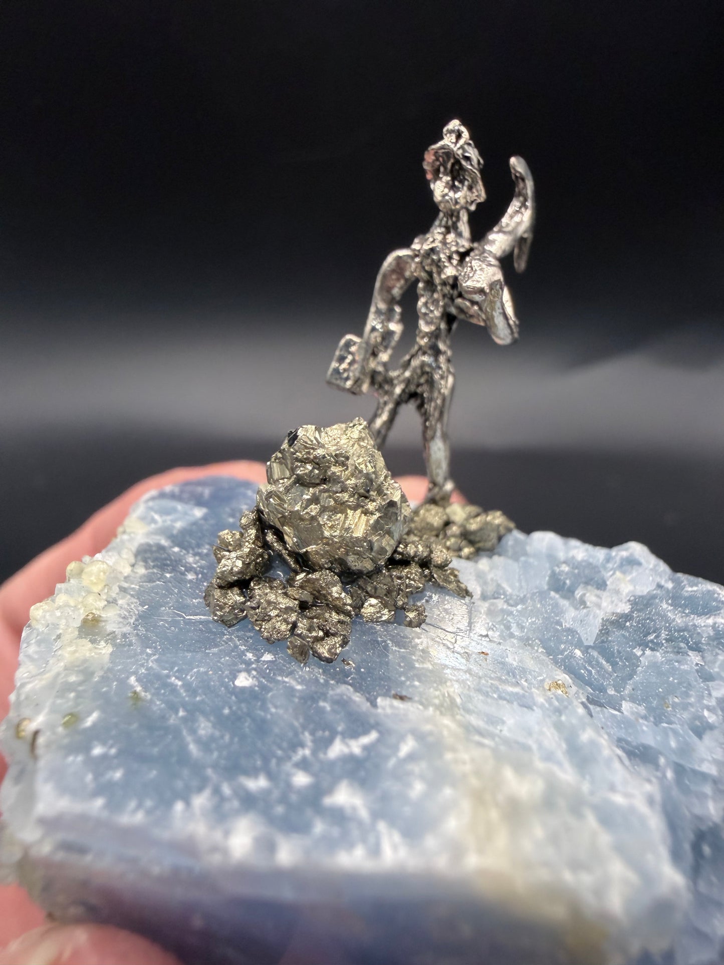 Celestite & Pyrite Miner Specimen – Mini Display