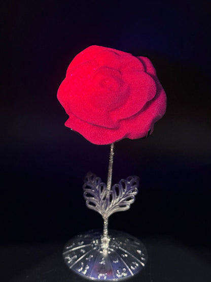Ruby Corundum Rose on Silver Stand