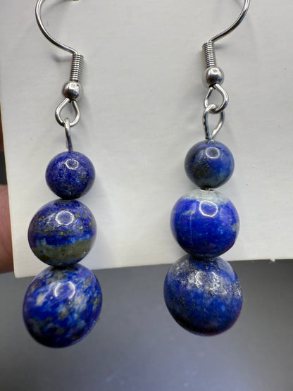 Lapis Lazuli Triple Bead Earrings