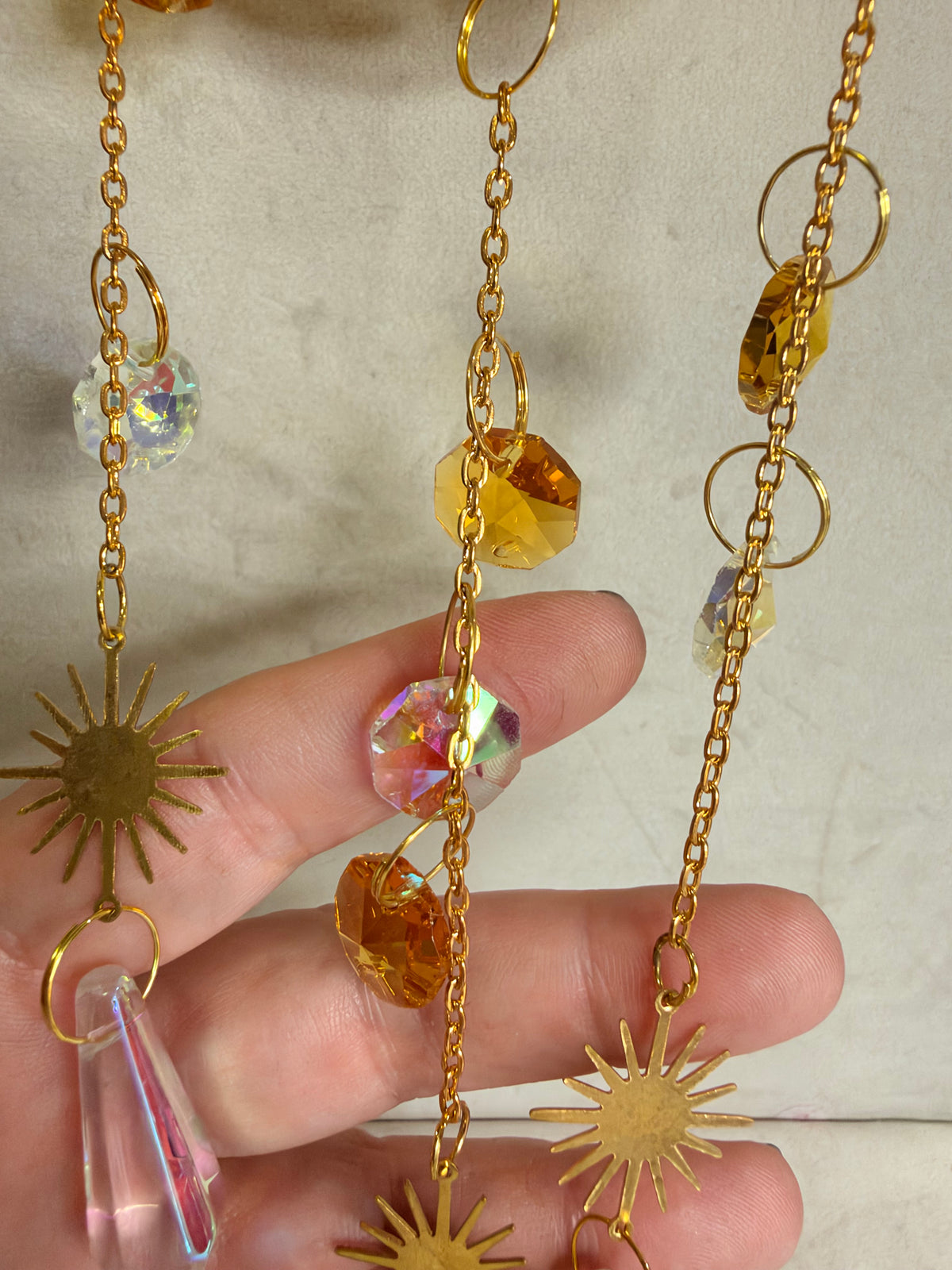 Citrine Crescent Moon Suncatcher – 35 × 10cm