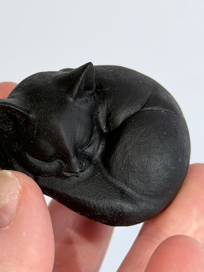 Sleeping Cat Carving 4cm Black Obsidian